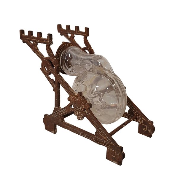 Antique 19th century tilting cast iron and glass Edwardian snail ink well aged - Picture 2 of 7